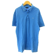 ジェイリンドバーグ J.LINDEBERG ポロシャツ カットソー 半袖 ロゴ 刺繍 青 ブルー L メンズ_画像1