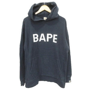 アベイシングエイプ A BATHING APE パーカー プルオーバー 長袖 BAPE プリント コットン L 紺 ネイビー ■U90 メンズ