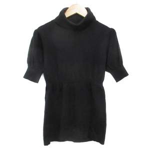  L ELLE knitted cut and sewn short sleeves puff sleeve ta-toru neck wool switch plain 40 black black /FF28 #MO lady's 