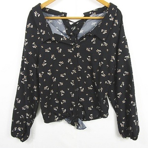  Cecil McBee CECIL McBEE race up blouse long sleeve pulling out collar stretch M black small floral print kz6680 lady's 