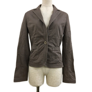  I si- Be iCB jacket tailored single plain linen. long sleeve 9 tea Brown lady's 