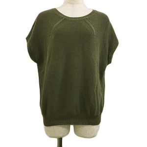 ベイフロー BAYFLOW セーター ニット プルオーバー ラウンドネック 透かし編み 無地 半袖 3 緑 グリーン レディース
