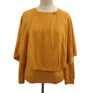  Kumikyoku ensemble cardigan poncho knitted . minute sleeve sweater pull over round neck long sleeve wool lame 2 yellow orange yellow 