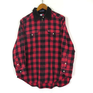  Tommy Hilfiger TOMMY HILFIGER flannel shirt jacket block check corduroy collar Zip up Logo embroidery long sleeve M 6 red black 