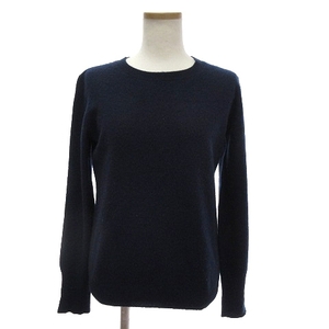 WORLD BASIC ワールドベーシック ニット セーター 長袖 薄手 リブ カシミヤ 紺 ネイビー M ■SM1 レディース