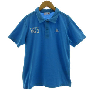 ルコックスポルティフ le coq sportif ポロシャツ ロゴ刺繍 プリント 半袖 コットン混 ブルー 青 ホワイト 白 S メンズ