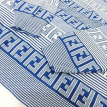フェンディ FENDI ニット セーター ズッカ柄 コットン クルーネック プルオーバー イタリア製 52 約XLサイズ 青 ブルー ■U90 メンズ_画像4
