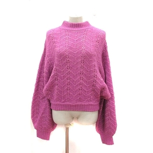 スライ SLY ニット セーター オーバーサイズ 総柄 長袖 F ピンク 白 ホワイト /MS ■MO レディース