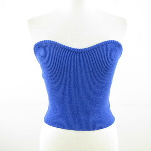 liru Lilly lilLilly bustier bare top knitted blue F *T526 lady's 