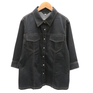 ベルフローリー FLORRIE BELL カジュアルシャツ 七分袖 無地 大きいサイズ LL 黒 ブラック /YK38 レディース