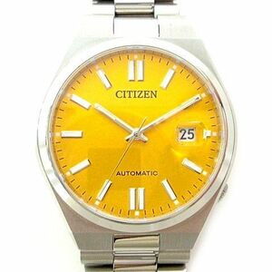 シチズン CITIZEN 美品 TSUYOSA 腕時計 オートマチック 自動巻 8210-S126967 カレンダー 裏スケルトン イエロー文字盤 ■U90 A1211 メンズ