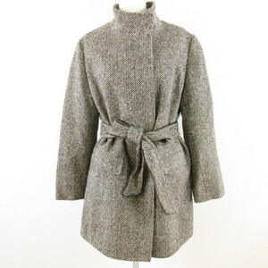  Indivi INDIVI stand-up collar coat tweed half height long sleeve black white 44 *A343 lady's 