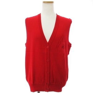  Burberry zBurberrys Vintage knitted the best V neck Logo .... wool front opening red red M #GY14 lady's 