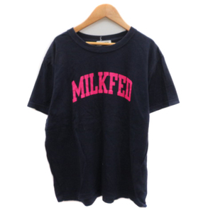 ミルクフェド MILKFED. Tシャツ カットソー 半袖 ラウンドネック プリント ONE 紺 ネイビー /YK41 レディース