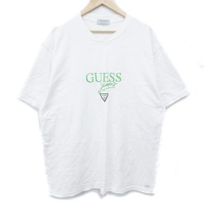 ゲス GUESS Tシャツ カットソー 半袖 クルーネック ロゴ刺? 大きいサイズ 白 ホワイト /FF29 メンズ