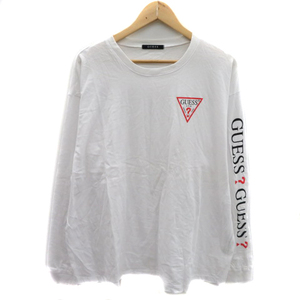 ゲス GUESS Tシャツ カットソー 長袖 ラウンドネック オーバーサイズ L マルチカラー 白 ホワイト /YK3 メンズ