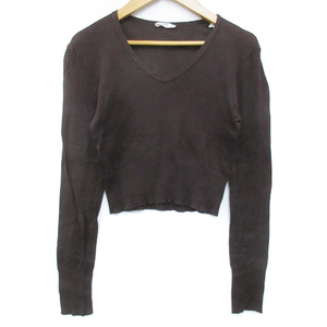  Zucca zucca knitted cut and sewn short long sleeve V neck plain 1 dark brown tea /FF42 lady's 