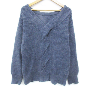  clear Impression CLEAR IMPRESSION knitted sweater long sleeve V neck cable braided wool .2 navy blue navy /FF28 lady's 