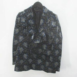 コムデギャルソン COMME des GARCONS GC-J013 AD2001 ベロア調 フリル シングルジャケット S 黒系 ブラック 花柄 フラワー ボタン 裏地 綿