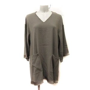 bakaBACCA tunic long sleeve chiffon 36 green khaki /YI lady's 