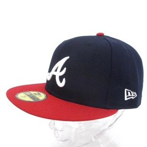 ニューエラ NEW ERA 59FIFTY MLBオンフィールド アトランタ・ブレーブス ホーム キャップ 野球帽 ロゴ 刺繍 ネイビー レッド 7 1/2 ■ECS