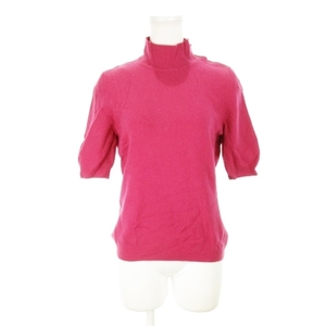  united * color z*ob* Benetton knitted sweater high‐necked short sleeves wool button one Point pink /AH1 * lady's 