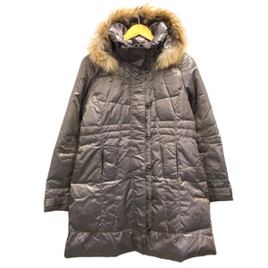  No-brand down coat fur hood lustre knees height 11 gray lady's 