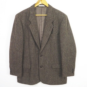 パパス Papas Harris Tweed テーラード 2B ジャケット ウール L ヘリンボーン ダークブラウン 2sa5265 メンズ