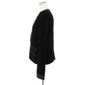 ワイズ Y's ノーカラージャケット 長袖 オープンフロント 素材切替 ワッフル 無地 黒 ブラック レディースの画像2