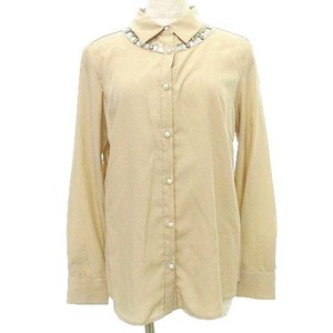  unused goods Queens Court QUEENS COURT tag attaching biju- shirt blouse long sleeve pearl button thin chiffon 2 beige #GY09reti