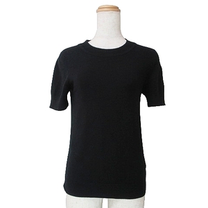  Hermes HERMES close year cashmere 100% short sleeves knitted sweater Britain made crew neck small size 34 XS corresponding black black IBO45 X lady's 