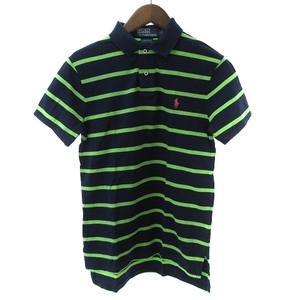 ポロ バイ ラルフローレン Polo by Ralph Lauren ポロシャツ 半袖 胸ボタン コットン ボーダー 紺 ネイビー S ■GY14 メンズ