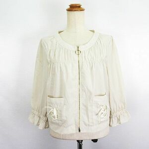  axes femme axes femme no color jacket 7 minute sleeve Zip up ribbon race .. feeling M light beige *EKM lady's 