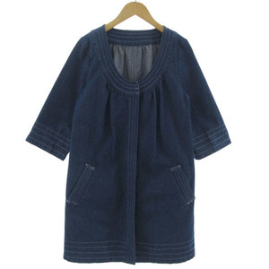  Ships SHIPS coat Denim no color stitch 7 minute sleeve cotton made in Japan blue blue lady's 