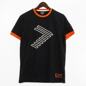 エンポリオアルマーニ EMPORIO ARMANI EA7 Tシャツ カットソー 半袖 クルーネック プリント コットン混 黒 ブラック M トップス ■GY01 メ