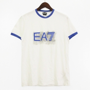 エンポリオアルマーニ EMPORIO ARMANI EA7 Tシャツ カットソー 半袖 クルーネック ロゴ プリント コットン混 白 ホワイト S トップス ■GY0