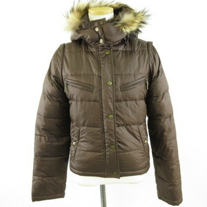  Cecil McBee CECIL McBEE cotton inside jacket blouson Zip up long sleeve 2WAY raccoon fur scorching tea F *A393 lady's 