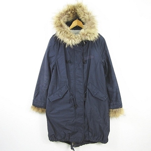  Adam et Rope Adam et Rope' 1 un Mod's Coat boa liner attaching cotton Chinese racoon fur 38 navy kz6842 lady's 