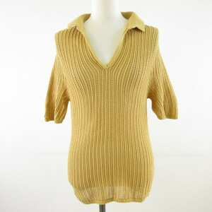 ユニクロ UNIQLO LEMAIRE ニット セーター 五分袖 透かし編み からし色 黄 M *T821 レディース
