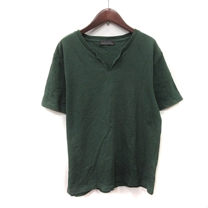 ナノユニバース nano universe Tシャツ カットソー キーネック 半袖 麻混 リネン混 L 緑 グリーン /YI メンズ
