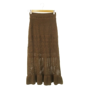 Dazzlin dazzlin skirt knitted tie to long hem flair ... braided lame waist rubber F tea Brown /AH6 * lady's 