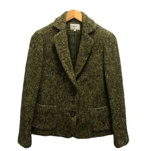 49 avenue Junko Shimada jacket blaser V neck wool . tweed lining long sleeve 38 green green yellow yellow lady's 