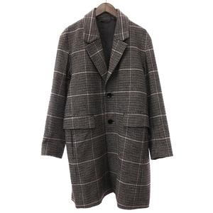 モンキータイム アローズ 美品 BV MELTON OVER SIZED CHESTER COAT チェスターコート ウール チェック 茶系 ブラウン系 S メンズ