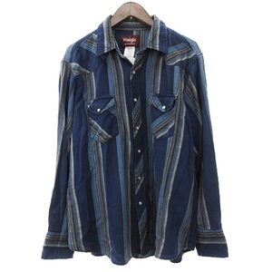 ラングラー WRANGLER ネルシャツ カジュアル 長袖 コットン チェック 青 ブルー XL メンズ