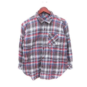  Journal Standard JOURNAL STANDARD flannel shirt long sleeve roll up check navy blue navy gray red red /CT lady's 