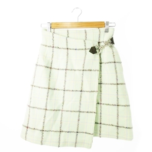  Courreges courreges skirt tweed tight Mini LAP design wool one Point belt check 66 green green mint 