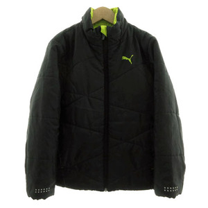 プーマ PUMA ジャケット スタンドカラー ロゴプリント ジップアップ 中綿入り ブラック 黒 黄緑 140 キッズ