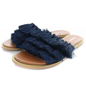  Max &ko-MAX&CO. Flat sandals fringe mules 38 25cm navy blue navy tea color Brown /SR19 lady's 