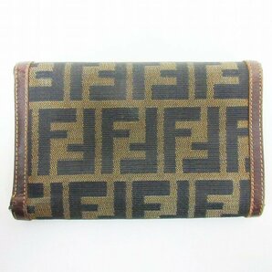 フェンディ FENDI ヴィンテージ ズッカ柄 三つ折り財布 キャンパス×レザー ウォレット ブラウン レディースの画像2