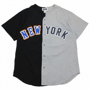 美品 レコグナイズ RECOGNIZE NEW YORK 45 BASEBALL SHIRTS ニューヨーク ベースボール シャツ 半袖 バイカラー カットソー L ブラック グ